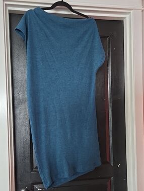 Piko 1988 Blue Assymetrical Off The Shoulder Short Sleeve Sweater Dress Tunic XL